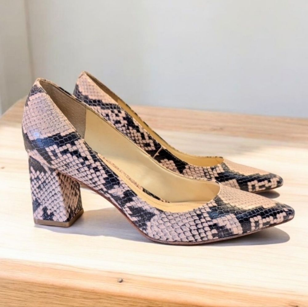 Marc Fisher Zala Python Texture Leather Block Heels Shoes